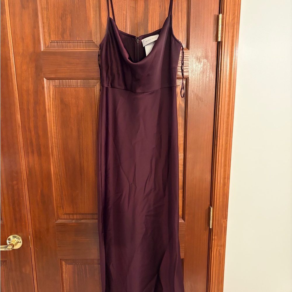 BHLDN Plum Satin Cowl Slip Maxi Dress